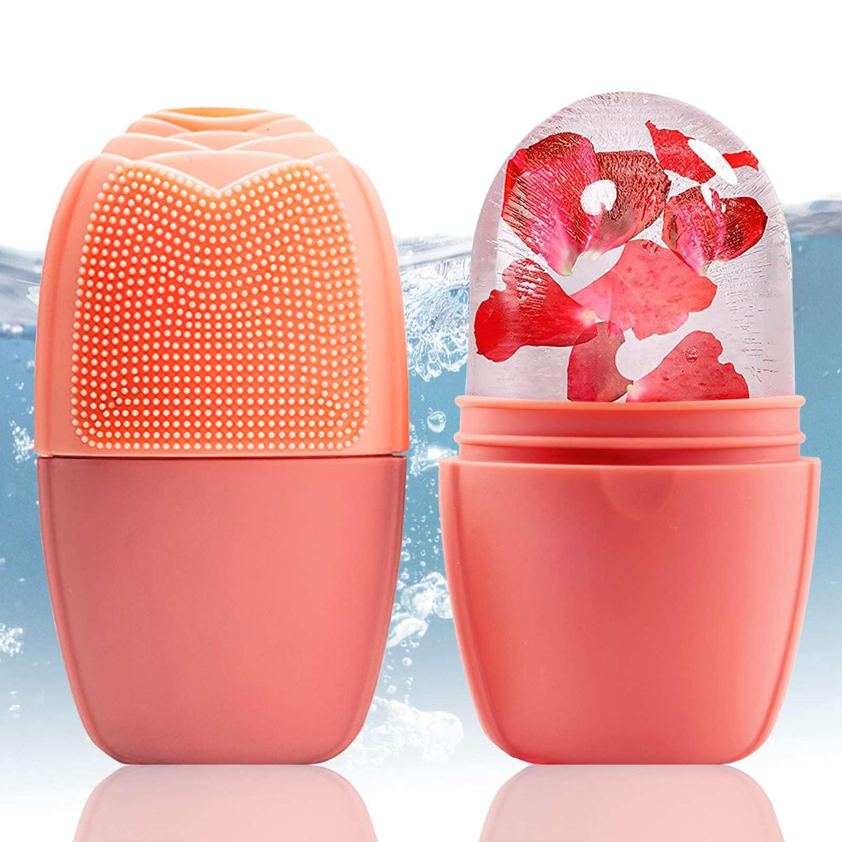 XHJRI Ice Face Roller Massager,Ice Cube Roller for Face, Eyes and Neck Naturally Conditioning and Skin Care,De-Puff Eye Bags,Reduce Migraine Pain,Reusable Massage Silicone Ice Mold (Beige)