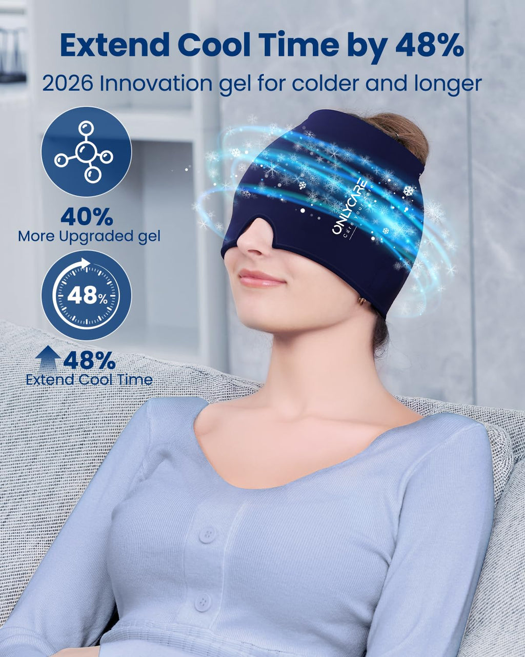 ONLYCARE Migraine Relief Cap, Headache Relief Cold Cap with Odorless Gel