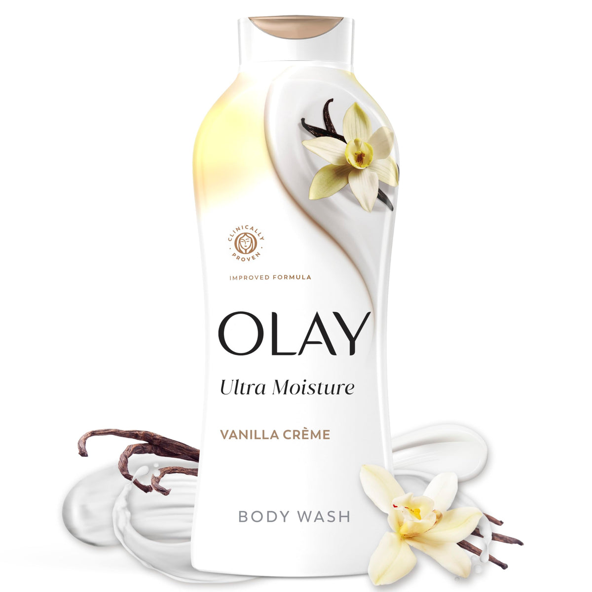 Olay Body Wash for Women, Ultra Moisture, 24/7 Moisture Barrier Repair, Hydrating Formula for Visibly Healthy Soft Skin, Vitamin B3 & Hyaluronic Blend, All Skin Types, Vanilla Creme Scent, 22 fl oz