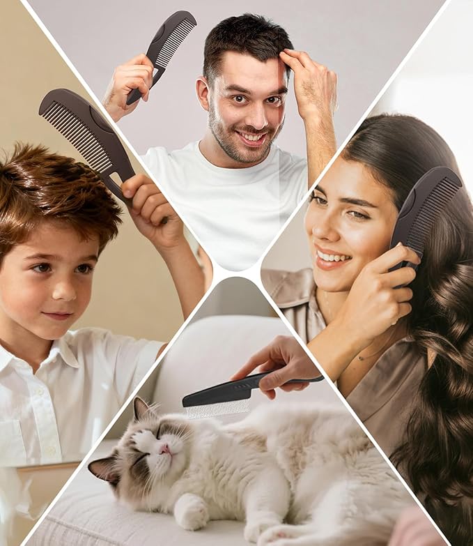 Self-Cleaning Dandruff Comb 2-Pack, Hollow Teeth Button-Release Scalp Detox, Fine Tooth 0.5mm & 2mm for Nits Buildup Removal, Women Men Kids, Stainless Steel Ergonomic Anti-Slip Hair Care Tool