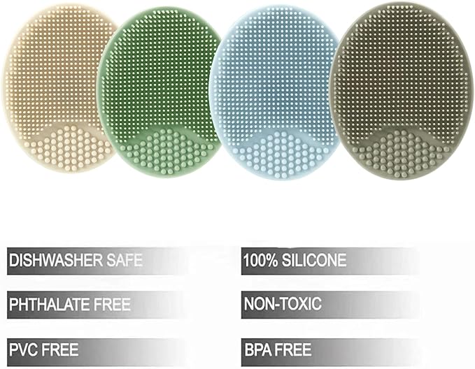 PandaEar Baby Cradle Cap Brush, Silicone Baby Bath Brush Massage Brush Set for Dry Skin, Cradle Cap, and Eczema, 4 Pack (Blue)