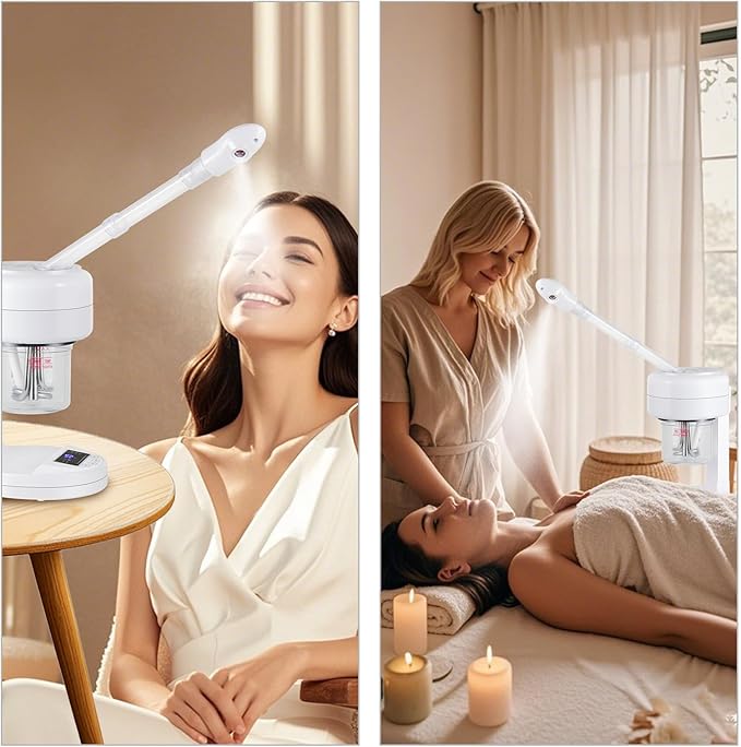 HeavenBird Nano Ionic Facial Steamer, Portable Face Steamer with LCD Screen, Extendable 360° Rotating Arm, Rotatable Nozzle, Hot Mist Function for Personal Care at Home or Salon