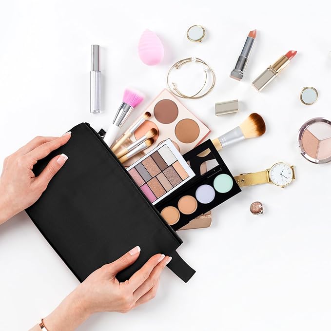 Saintrygo 30 Pcs Canvas Makeup Bags Bulk, Travel Cosmetic Zipper Pouch Blank DIY Multipurpose Toiletry Bag Hygiene Pouch for Women Purse Pencil Case (9.8 x 5 x 2 Inch,Black)