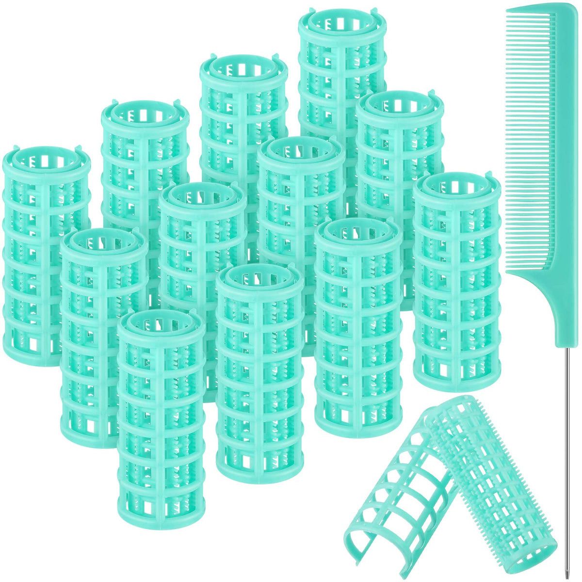 Syhood 12 Pcs 1 in Jumbo Plastic Hair Rollers Curlers for Women, Green