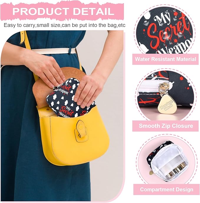 Desing Wish Sanitary Pad Storage Bag Portable Period Bag for Teen Pads/Sanitary Napkins/Small Tampons, Sanitary Napkin Storage Bag First Period Gifts for Teen Girls (Secret Weapon)