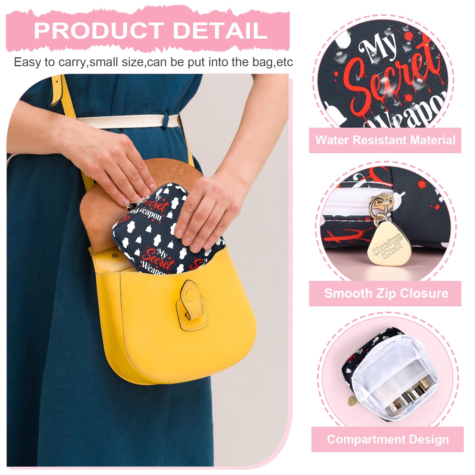 Desing Wish Sanitary Pad Storage Bag Portable Period Bag for Teen Pads/Sanitary Napkins/Small Tampons, Sanitary Napkin Storage Bag First Period Gifts for Teen Girls (Secret Weapon)