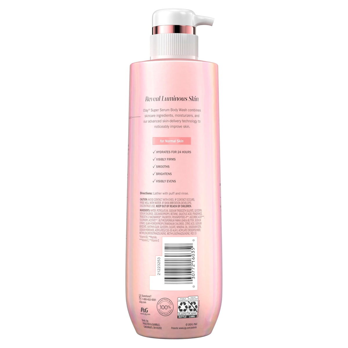 Olay Super Serum Body Wash for Normal Skin, 24hr Long Lasting Hydration, 5+ Ingredient Serum Complex for Bright Even Firm Luminous Skin, 18.5 fl oz