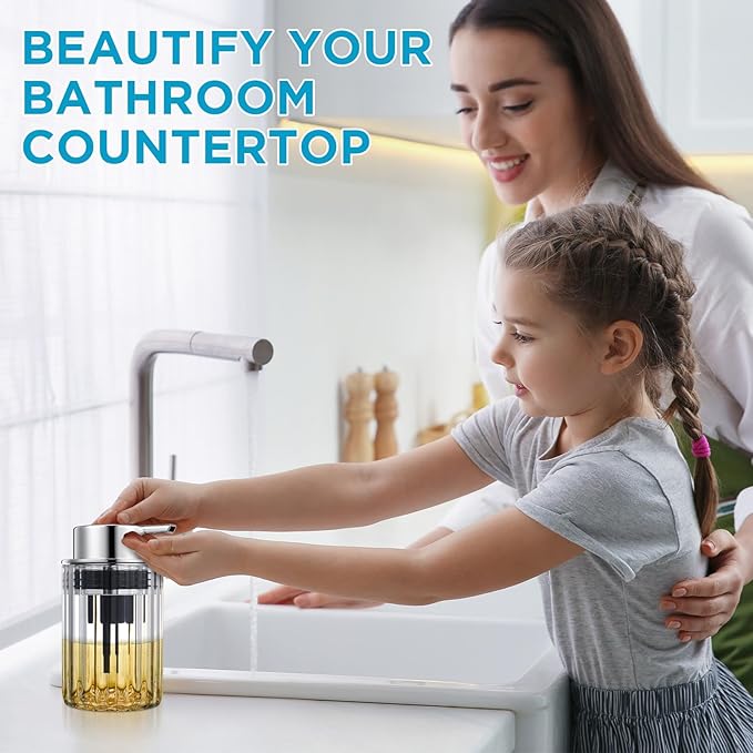 Potchen 2 Pcs Refillable Foaming Hand Soap Dispenser 10 oz Plastic Dispenser Pump Lotion Foaming with Silver Pump for Bathroom Vanities Kitchen(Clear)