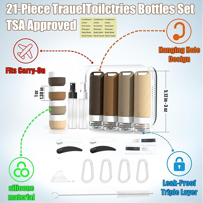 Udihch Travel Toiletry Containers 26Pcs Silicone Leakproof TSA Approved Set