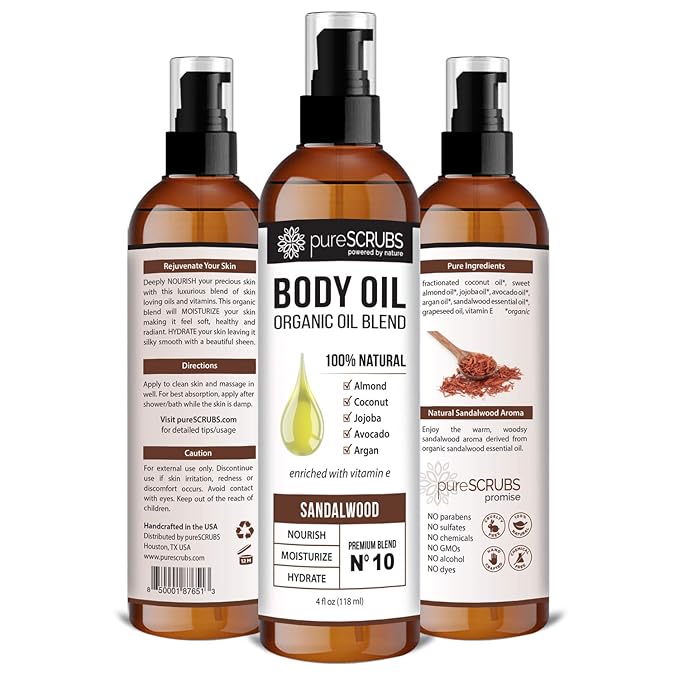 pureSCRUBS Ultra Moisturizing Sandalwood Body Oil for Dry Skin, 4oz