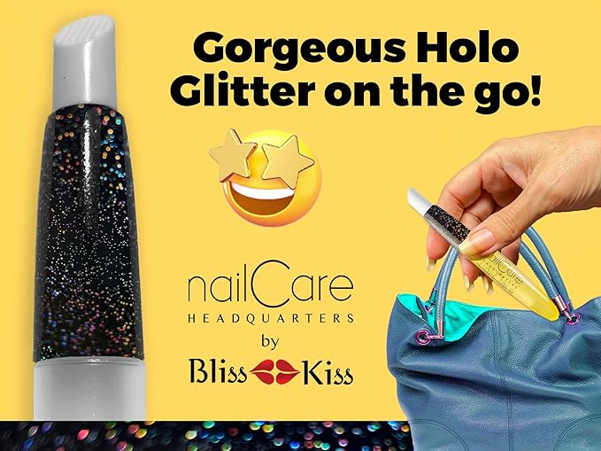 Nail Care Headquarters Refillable Holographic Cuticle Oil Pen for Nails - Empty Holo Squeeze Nail Oil Pen with brush by Bliss Kiss | 1 Pen