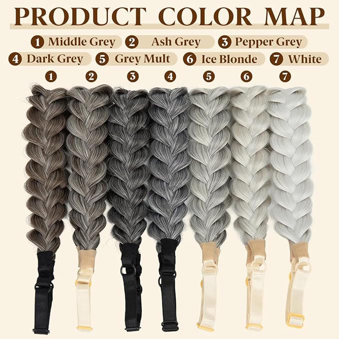 CJL HAIR 2PCs Braided Headbands Hair Piece for Women Synthetic Hair Hoops Head Bands Handmade Braid Hairband Accessories Elastic Stretch Headwrap Dark Grey