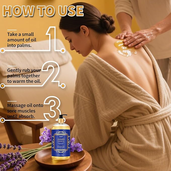 Pjordo Aromatherapy Lavender Massage Oil for Calming, Soothing & Relaxing, Natural Body Massage Oil for Massage Therapy with Jojoba & Sweet Almond, No Stain & Non-Sticky, Spa Gift for Her Him