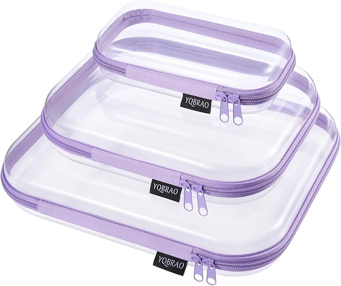 YQBRAO Clear Hard Shell Organizer Case Set, 3-Pack, Purple