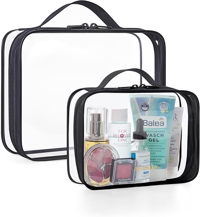 BAGSMART Clear Toiletry Bag with Handle 2-Pack TSA Approved, Black