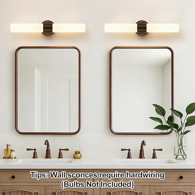 Wall Sconces Set of Two, Modern Bathroom Sconces Wall Lighting with Milky White Glass, Brown Sconces Wall Decor Set of 2 for Bathroom Mirror Bedroom Living Room Hallway
