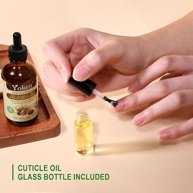 Yoken Organic Jojoba Oil 4oz with dropper, Pure for Nails, Face & Skin Care