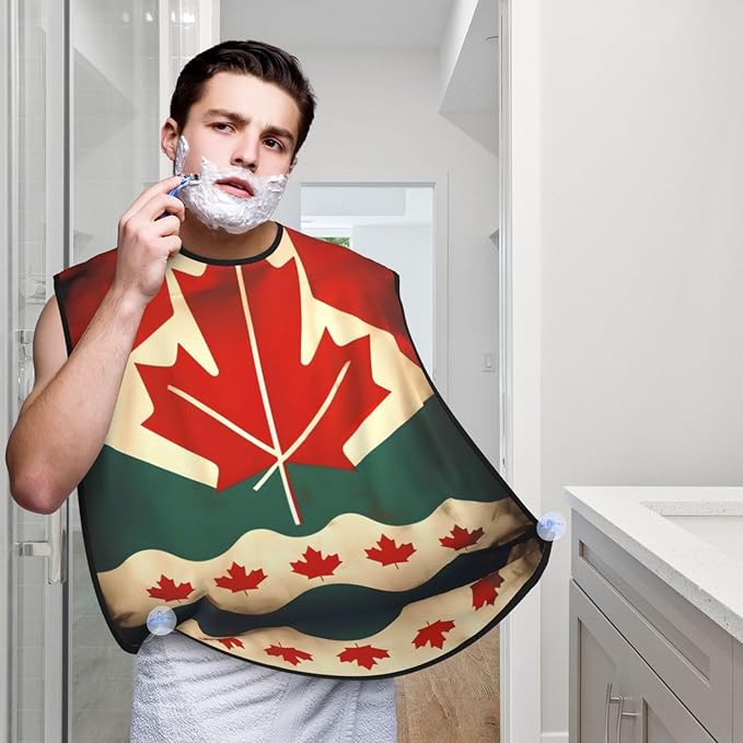 NOUZU Retro Canada Flag Print Beard Bib Apron For Men, Beard Hair Catcher For Men Shaving Trimming,Beard Cape Cloth