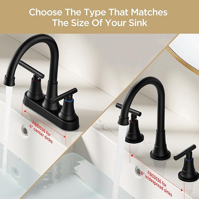 FORIOUS Matte Black Bathroom Faucet 3 Holes Vanity, 2 Handle 360° Swivel 8 In Widespread Black Bathroom Sink Faucet 3 Hole, with 360 Degree Rotating Spout, Pop-up Drain, Supply Lines, 2 Pack