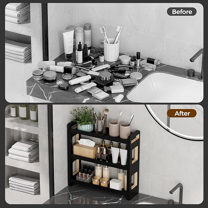 UJQSUN Bathroom Counter Organizer,Bathroom Counter Shelf,Bathroom Organizers,Under Sink Organizer,Cologne Organizer For Men,Colognes Stand,Cologne Cabinet,Vanity Shelf(Black 3 Tier)