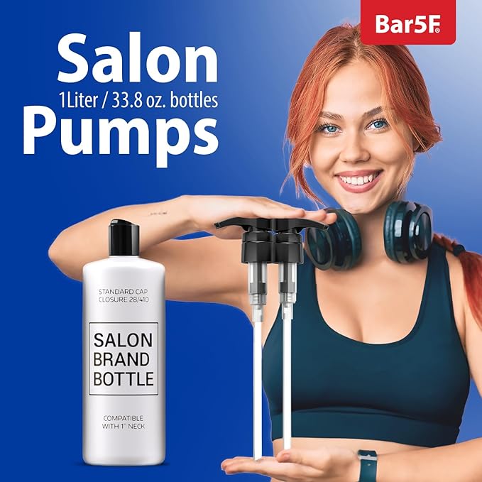 Bar5F Pumps for Shampoo and Conditioner Bottles, Salon-Brand Liters, 2 Pack