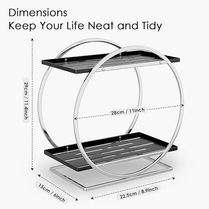 YIWANFW Bathroom Counter Organizer, Silver Black Perfume Organizer for Dresser, 2-Tier Bathroom Organizers and Storage, Exquisite Makeup Organizer Countertop Vanity Tray for Perfume Cosmetic Skincare