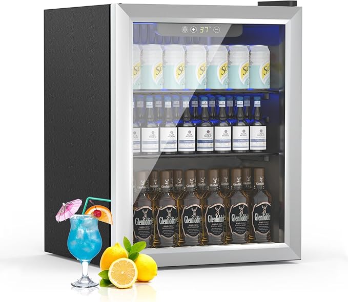DOGHLY 1.7 Cu.ft Beverage Refrigerator Cooler, 72 Cans Mini Fridge with Glass Reversible Door, Digital Temperature Display for Soda, Beer or Wine For Office or Bar with Removable Shelves