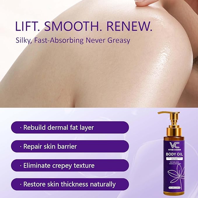 LJOQM Body Firming Oil for Crepey Skin Repair, Luxury Cold-Pressed Body Oil for Skin Tightening & Deep Hydration, Blend of Jojoba, Almond & Coconut Oil for Smooth Skin, 3.4 fl oz