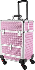 GUEYYSAN Rolling Makeup Case, Nail Storage Box with Wheels Portable Makeup Trolley for Beauty Studio Hairdressers Nail Technician (Pink)