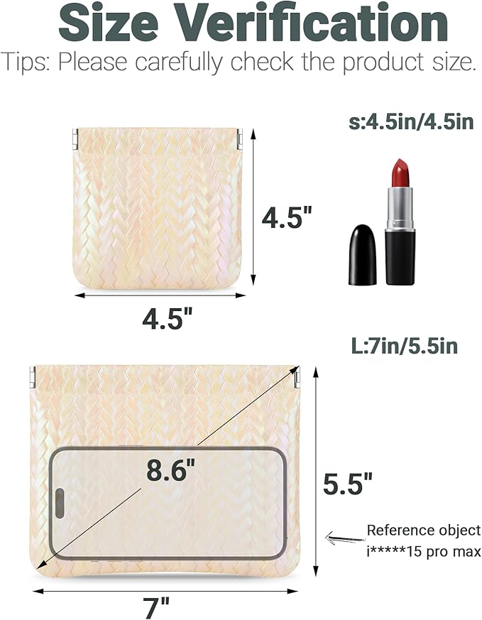 MXXUUOOM 2 Pack Small Makeup Bag for Purse Leather Cosmetic Pouch Organizer, Snap Closure Holographic Woven Makeup Bag, Mini Lipstick Coin Pouch, Travel Makeup Organizer for Women yellow