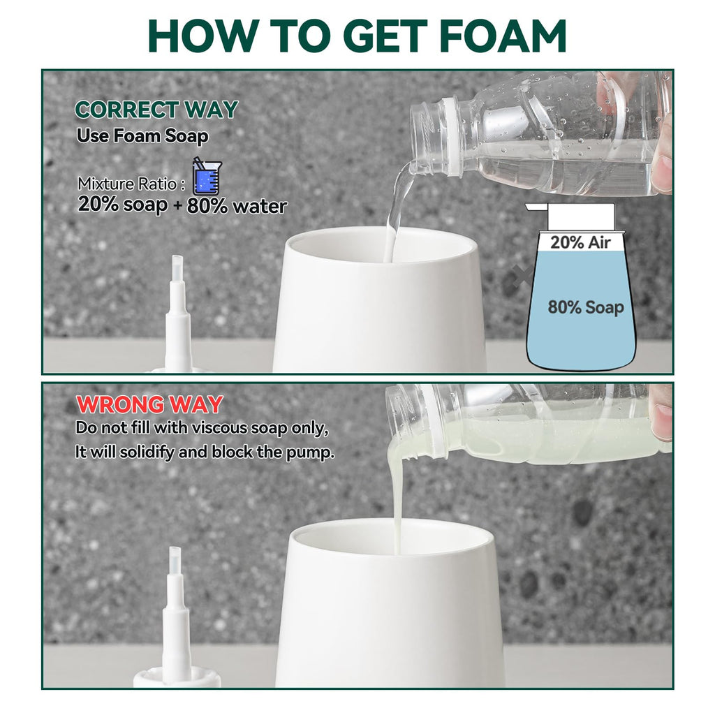 AZMOYAC Foaming Soap Dispenser - 12 Oz White Ceramic Foam Hand Soap Dispenser for Bathroom, Face Wash Dispenser Bottle with Matte Golden Foam Pump, Refillable Dish Dispenser for Kitchen