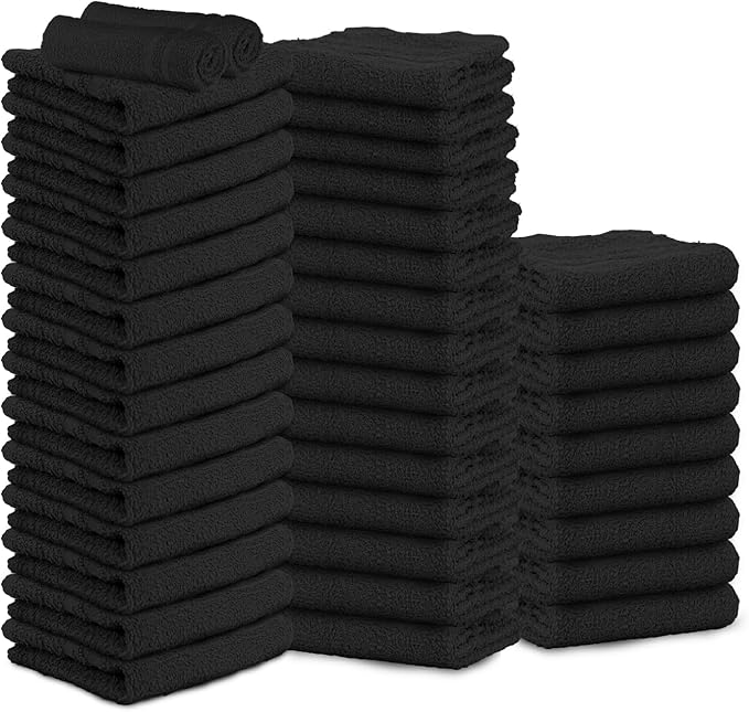 STF Linen Hand Towels Pack of 40, 100% Cotton, 16 x 27 Inches, Highly Absorbable, Facial, Gym, Hair & Face Towels in Black