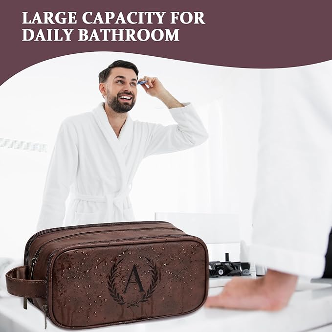 Janhavi Makeup Bag, Groomsmen Gifts, Travel size Toiletries Bag Waterproof, Cruise Ship Essentials, Travel Bag Expandable, Men's Accessories Storage, Travel Essentials Men (Medium, Dark Brown, V)