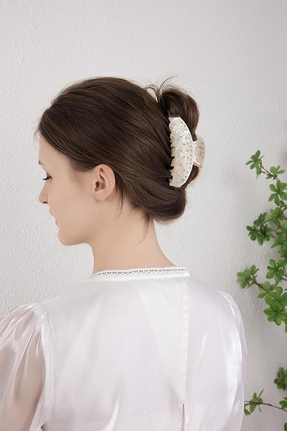 OideGuiing Durable Acetate Hair Clips - 4-Inch Shiny White Claw Clips for Fine and Thick Hair (Shiny White)