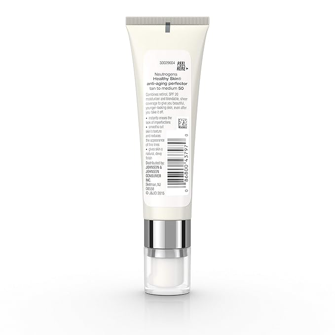 Neutrogena Healthy Skin Anti-Aging Perfector Tinted Facial Moisturizer and Retinol Treatment with Broad Spectrum SPF 20 Sunscreen with Titanium Dioxide, 50 Tan to Medium, 1 fl. oz