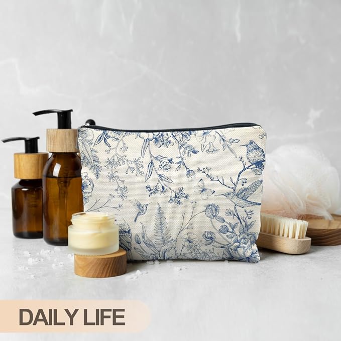 RYYCDOI Chinoiserie Floral Makeup Bag, Chinoiserie Decor Cosmetic Bag Toiletry Bag for Women, Floral Bird Makeup Bag, Chinoiserie Makeup Pouch