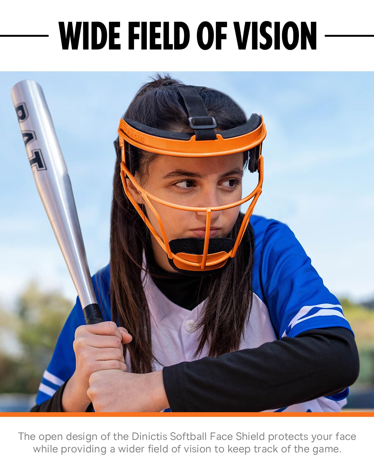 Dinictis Softball Face Mask, Lightweight, Comfortable, with Wide Field Vision, Durable and Safe Face Guards, Premium Protective Softball Fielder's Mask-Vibrant Orange-Adult(L)