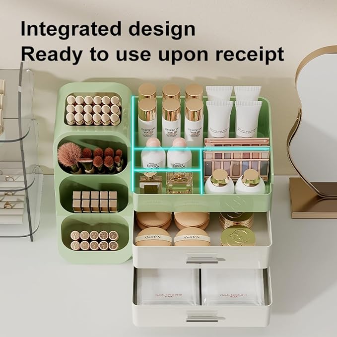Booklov Large Makeup Organizer for Vanity Countertop, Green Cream