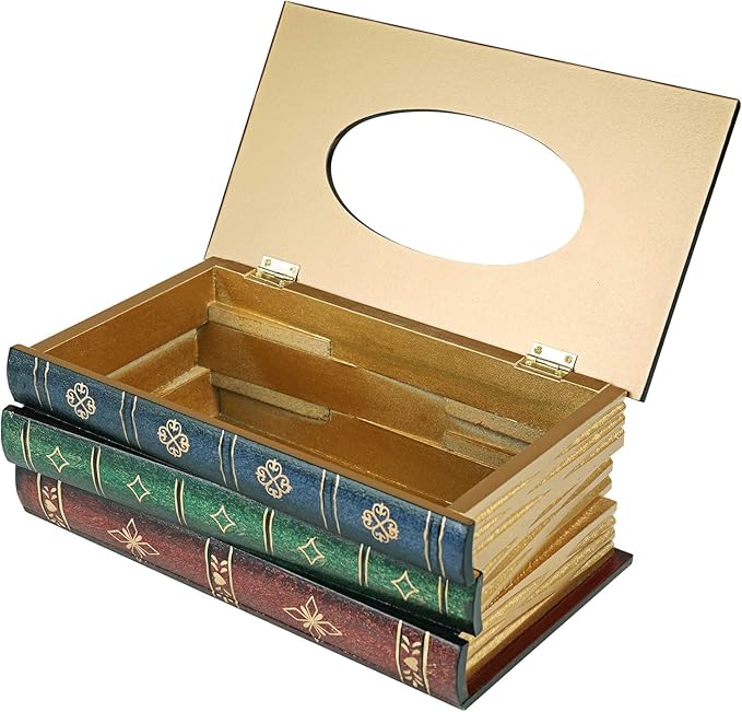 NFASHIONSO Antique Book Design Wood Bathroom Facial Tissue Dispenser Box Cover/Novelty Napkin Holder…