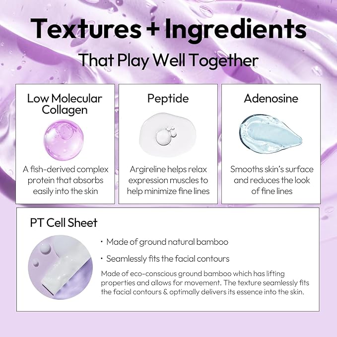 LAPCOS K Beauty Collagen Sheet Mask - Firming & Age-Defying Face Masks with Collagen Peptides - Minimizes Fine Lines & Restores Skin Elasticity - Breathable PT Cell Sheet Korean Skin Care (Pack of 10)
