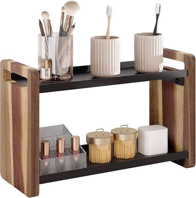 UJQSUN Bathroom Counter Organizer,Bathroom Counter Shelf,Bathroom Organizers,Organizers and Storage,Under Sink Organizer,Cologne Organizer for Men,Cologne Cabinet,Vanity Shelf(Acacia 2 Tier)