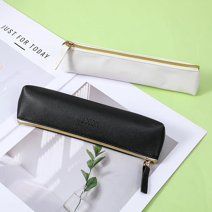 Tucnoeu 2pcs Small Leather Pouch Mini Cosmetic Bag with Zipper - Portable Cosmetic Organizer for Women & Girls - Black and White