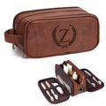 Travel Toiletry Bag For Mens PU Leather Engraved Initials (Red Brown Z)