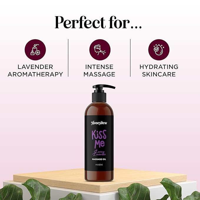 Tempting Lavender Massage Oil for Couples - Aromatherapy Sensual Massage Oil for Date Night with Lavender Essential Oil and Sweet Almond Oil - Vegan Non Greasy & Smooth Gliding Formula (8 Fl Oz)
