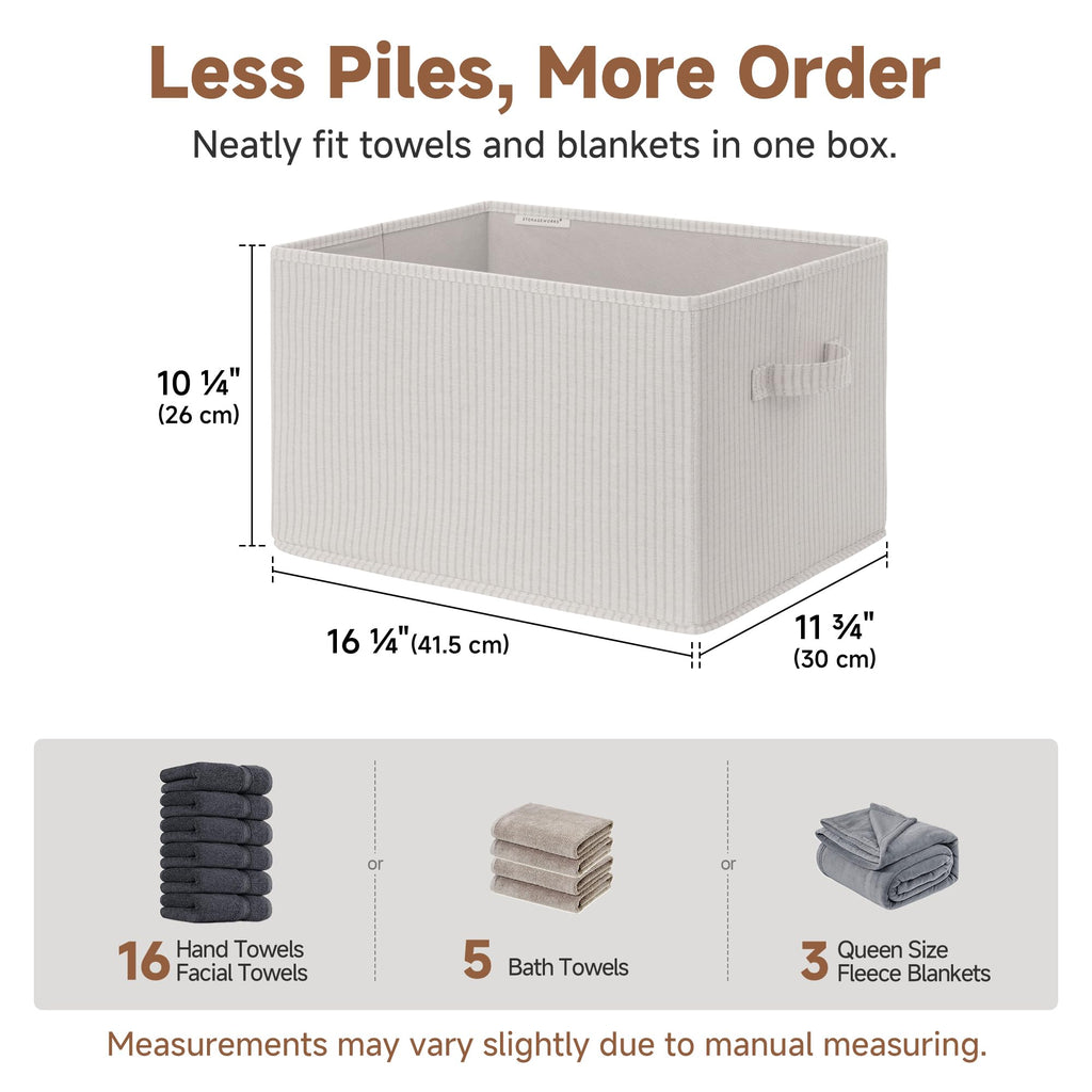 StorageWorks Foldable Shelf Organizer Bins, Closet Storage Baskets for Clothes, Storage Bins for Organization, Beige Stripes, 3-Pack, Extra Large