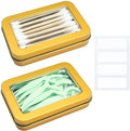 MatFirsmo Cotton Swab Holder for Travel, 2 Pcs Portable Small Dental Floss Holder Empty Metal Cotton Ball Holder, Travel Floss Picks Case with Dustproof Lid for Cotton Swabs Hair Ties Floss, Gold