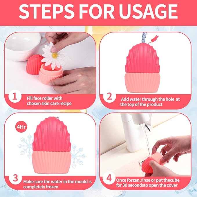 Ice Cube Roller for Face,Eyes and Neck,Reusable Silicone Ice Mold Mermaid Shell Shape for Shrink Pores Anti Wrinkle and Skin Beauty Care,Reduce Migraine Pain,Gua Sha Face Massage Tools (Pink)