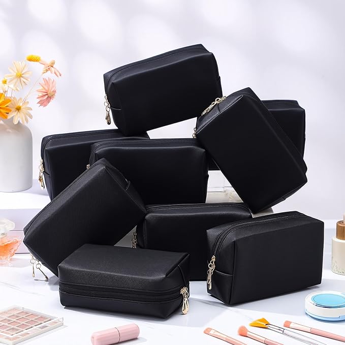 Kigeli Aesthetic Makeup Bags PU Leather Cosmetic Pouches Waterproof Plain Toiletry Bags Makeup Pouches Bulk for Women Party Gift Travel Storage Organizer(Black,7.1 x 2.8 x 4.3 in)