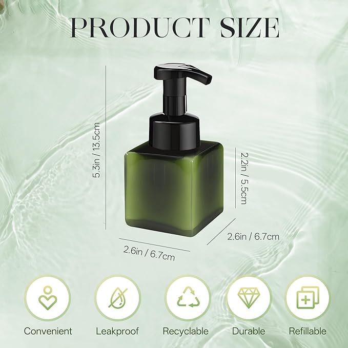 30 Pcs 8.5 oz Foaming Soap Dispenser Plastic Foaming Pump Bottle, Refillable Dispenser with Plastic Pump, Empty Hand Bottles for Liquid Soap, Shampoo, Bathroom,Hotel,Restaurant (30, Green)