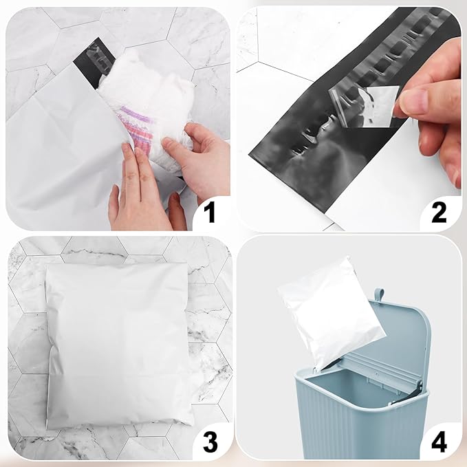 White Adult Diaper Disposal Bags, 9.84 x 13.78inches Opaque Disposable Bags for Incontinence Underwear and Adult Diapers - Pack of 100 (with Storage Bag)